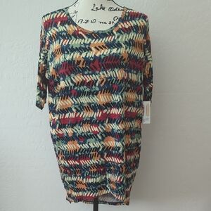 Lularoe Irma XS Colorful Geometric Floral  Duel Pattern Short Sleeve Top